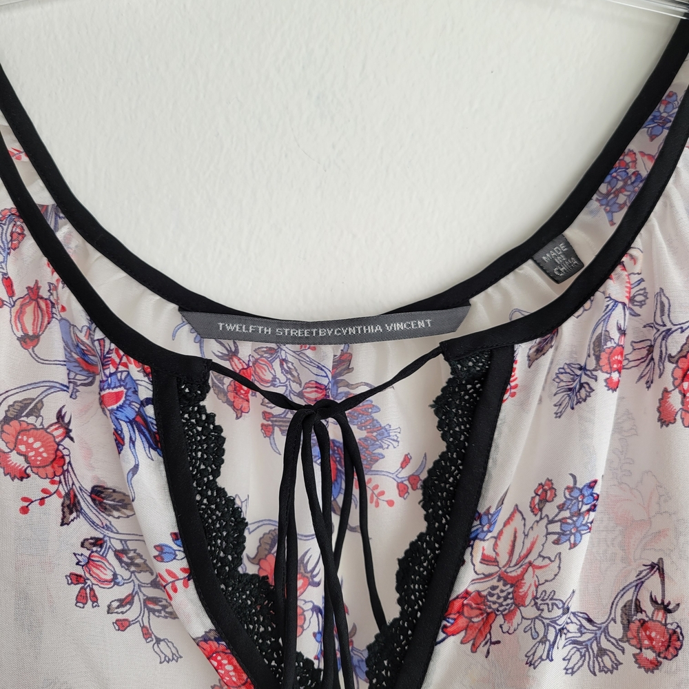 TWELFTH STREET By Cynthia Vincent White Silk Cottage Bohemian Boho Blouse - Picture 3 of 7